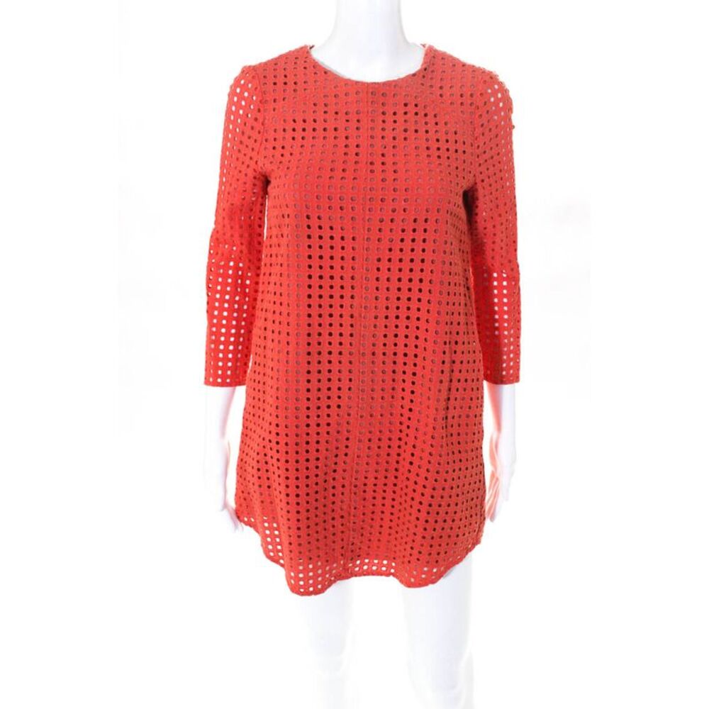 Corey Womens Kendra Eyelet Lace Sleeves Shift Dress Orange Size 2 10316361